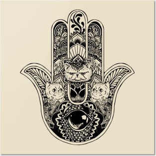 Hamsa Hand Cat Cat Posters and Art